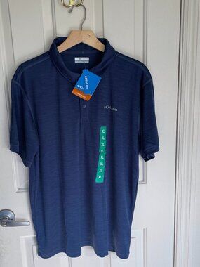 NEW Columbia Mens Short Sleeve Polo Shirt XL NWT UPF 50+ Omni Shade Wick Navy